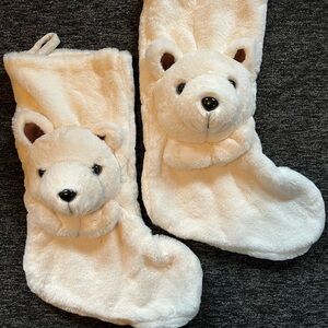 Large Pair of Hanging White 3D Plush PolarBear Christmas Stockings SOFT!!!
